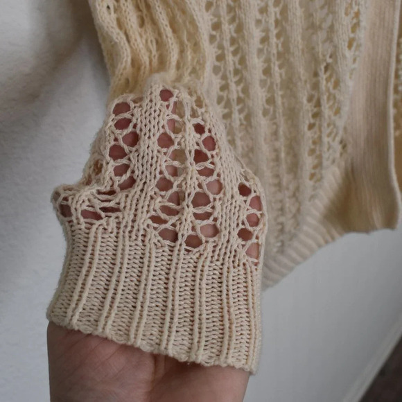 Urban Outfitters Crochet Cardigan Sz S Longline Neutral Boho Fairy Minimalist - Picture 3 of 13
